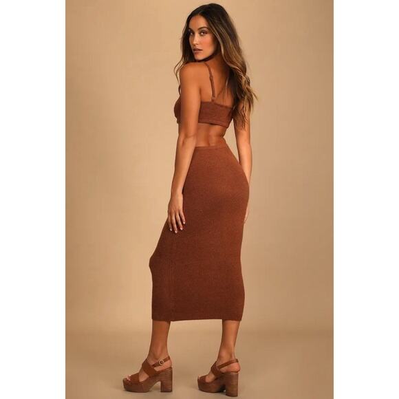Lulus The Way I Feel Brown Cutout Midi Sweater Dress Size Small, NWT - Picture 6 of 7